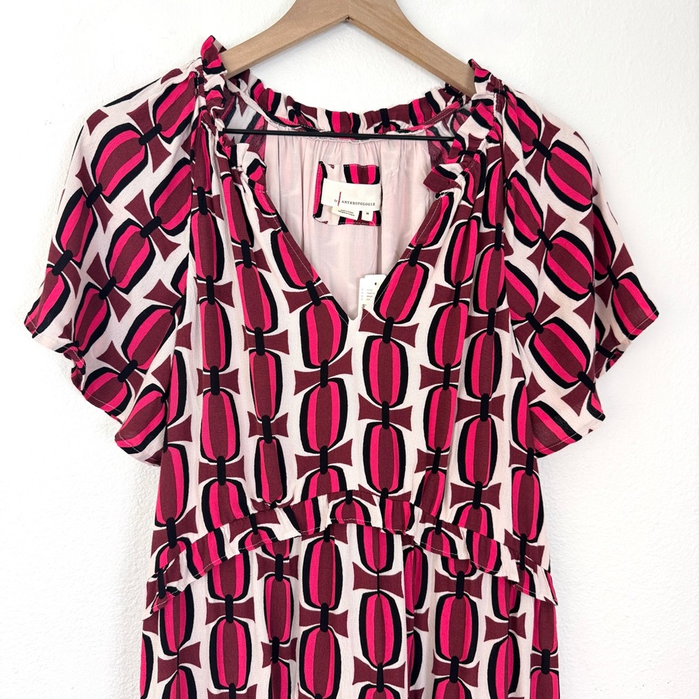 NWT Anthropologie Robin Tiered Flutter Sleeve Mini Dress Geometric Print Medium - Picture 5 of 9
